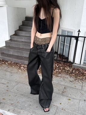 ▪️FULLTIDE Leopard Print Leather Wide-Leg Pants